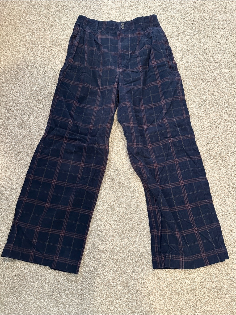 Madewell Navy Corduroy Wide Leg Pant with Subtle Plaid